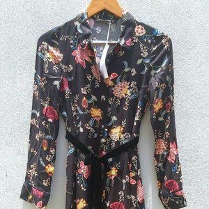 Zara Black Floral Print Dress NWOT XS